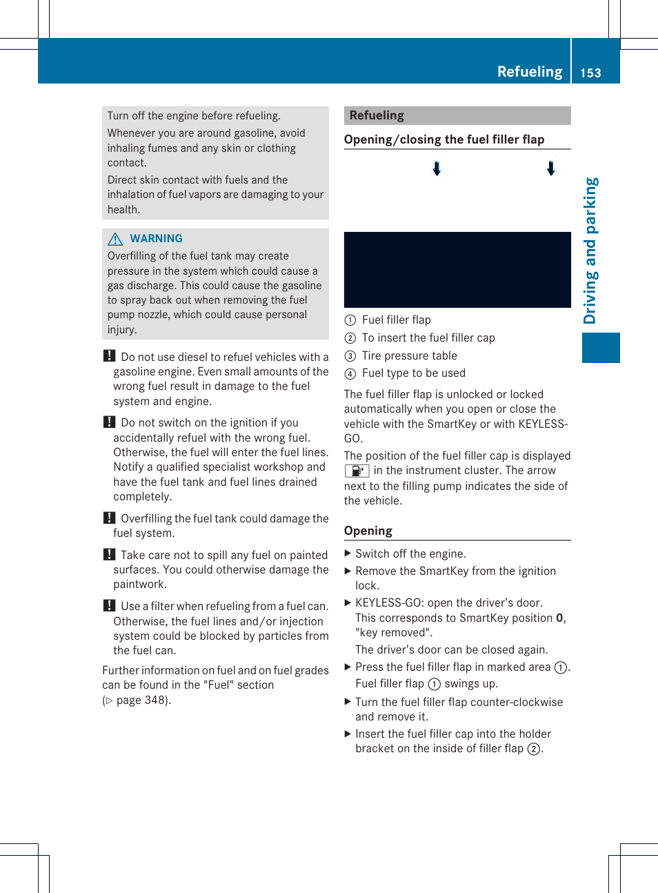 Driving and parking, Refueling | Mercedes-Benz SLK-Class 2013 Owners Manual User Manual | Page 155 / 358