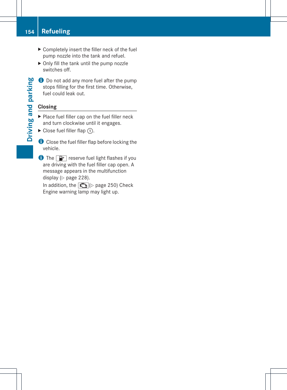 Driving and parking, Refueling | Mercedes-Benz SLK-Class 2013 Owners Manual User Manual | Page 156 / 358