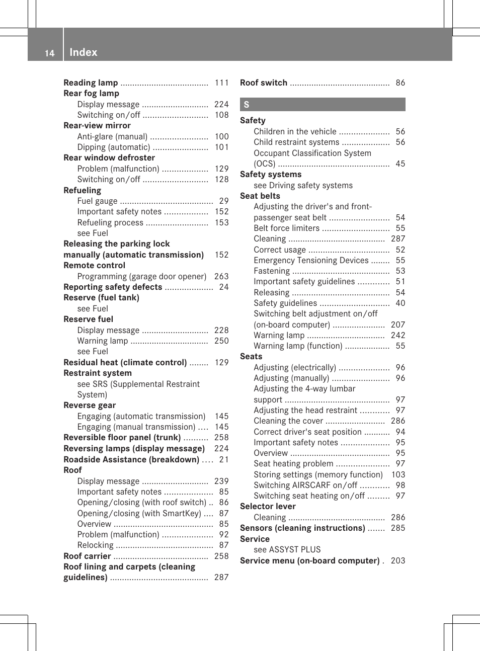 Index | Mercedes-Benz SLK-Class 2013 Owners Manual User Manual | Page 16 / 358