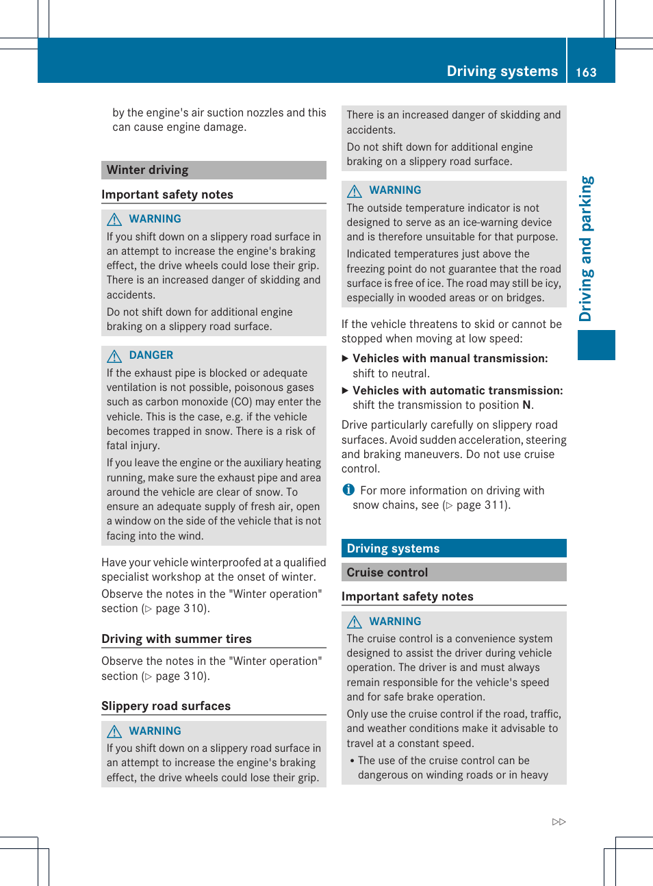 Driving and parking, Driving systems | Mercedes-Benz SLK-Class 2013 Owners Manual User Manual | Page 165 / 358