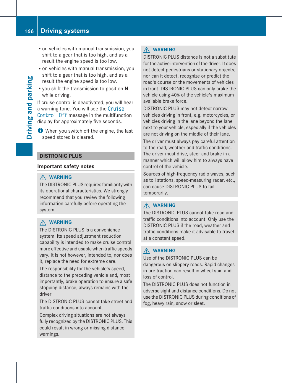 Driving and parking, Driving systems | Mercedes-Benz SLK-Class 2013 Owners Manual User Manual | Page 168 / 358