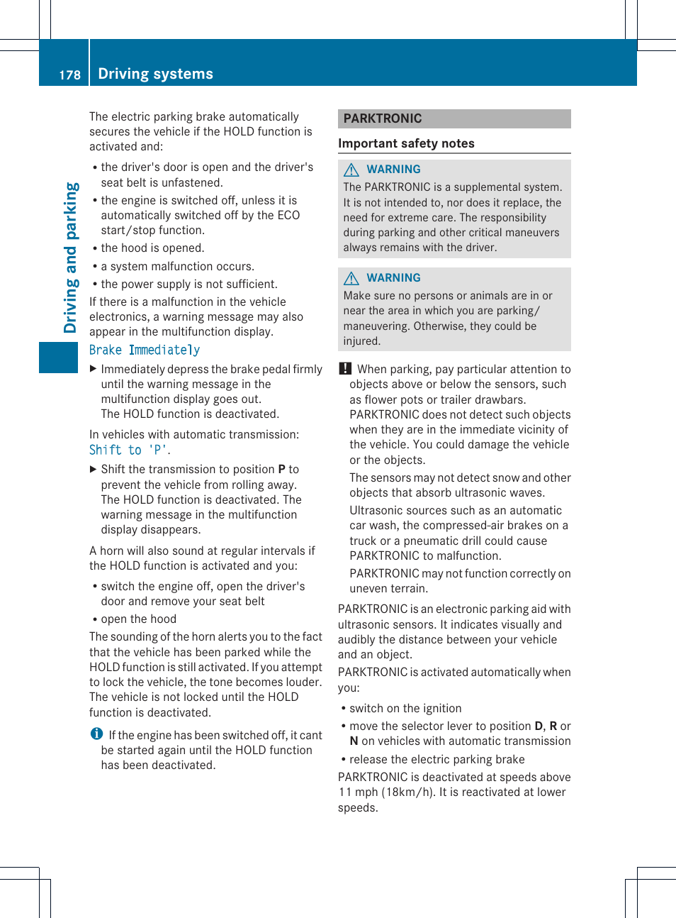 Driving and parking, Driving systems | Mercedes-Benz SLK-Class 2013 Owners Manual User Manual | Page 180 / 358