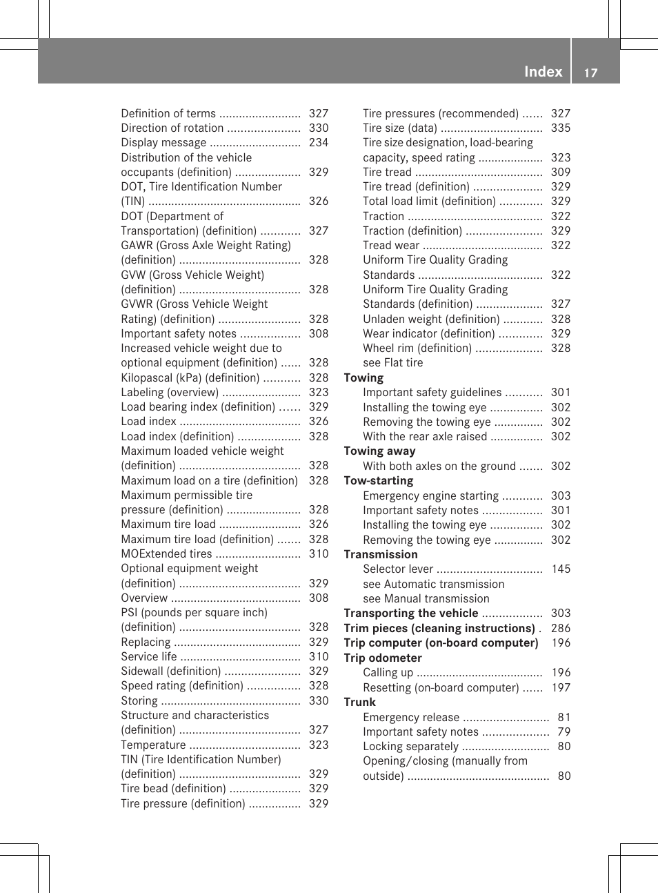 Index | Mercedes-Benz SLK-Class 2013 Owners Manual User Manual | Page 19 / 358