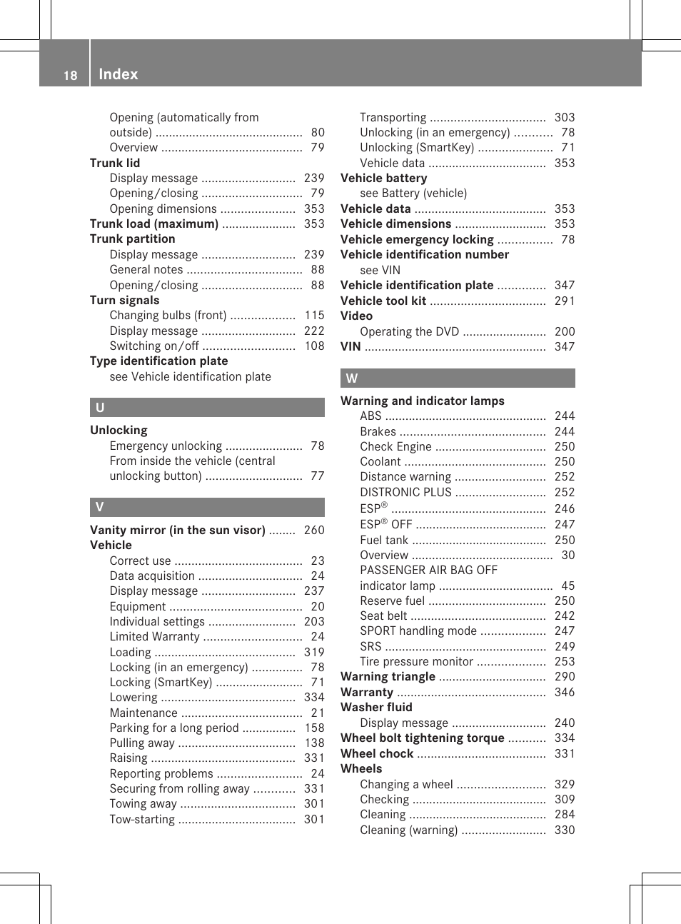 Index | Mercedes-Benz SLK-Class 2013 Owners Manual User Manual | Page 20 / 358