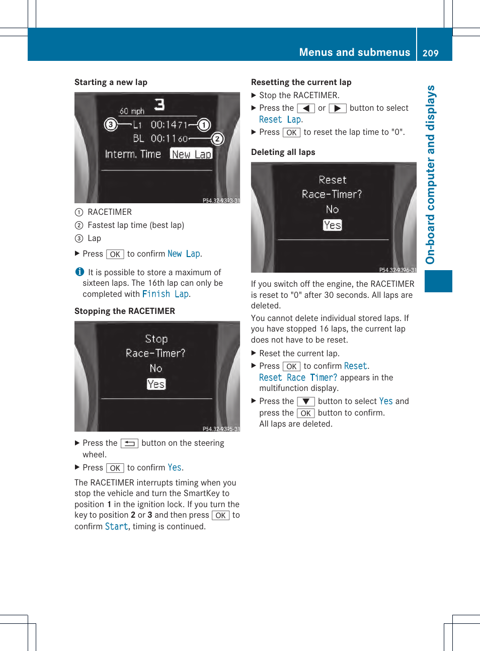 On-board computer and displays, Menus and submenus | Mercedes-Benz SLK-Class 2013 Owners Manual User Manual | Page 211 / 358