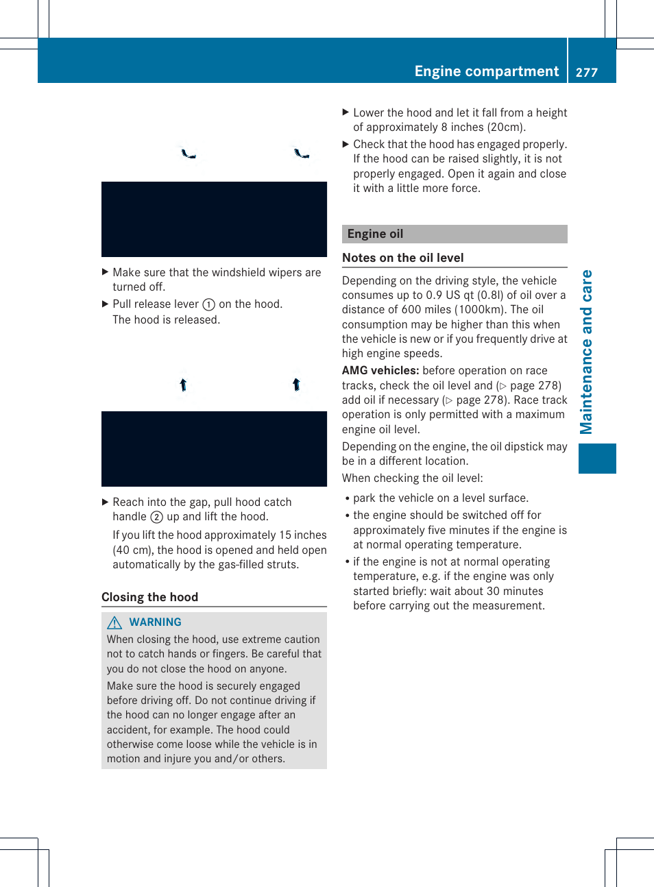 Maintenance and care, Engine compartment | Mercedes-Benz SLK-Class 2013 Owners Manual User Manual | Page 279 / 358