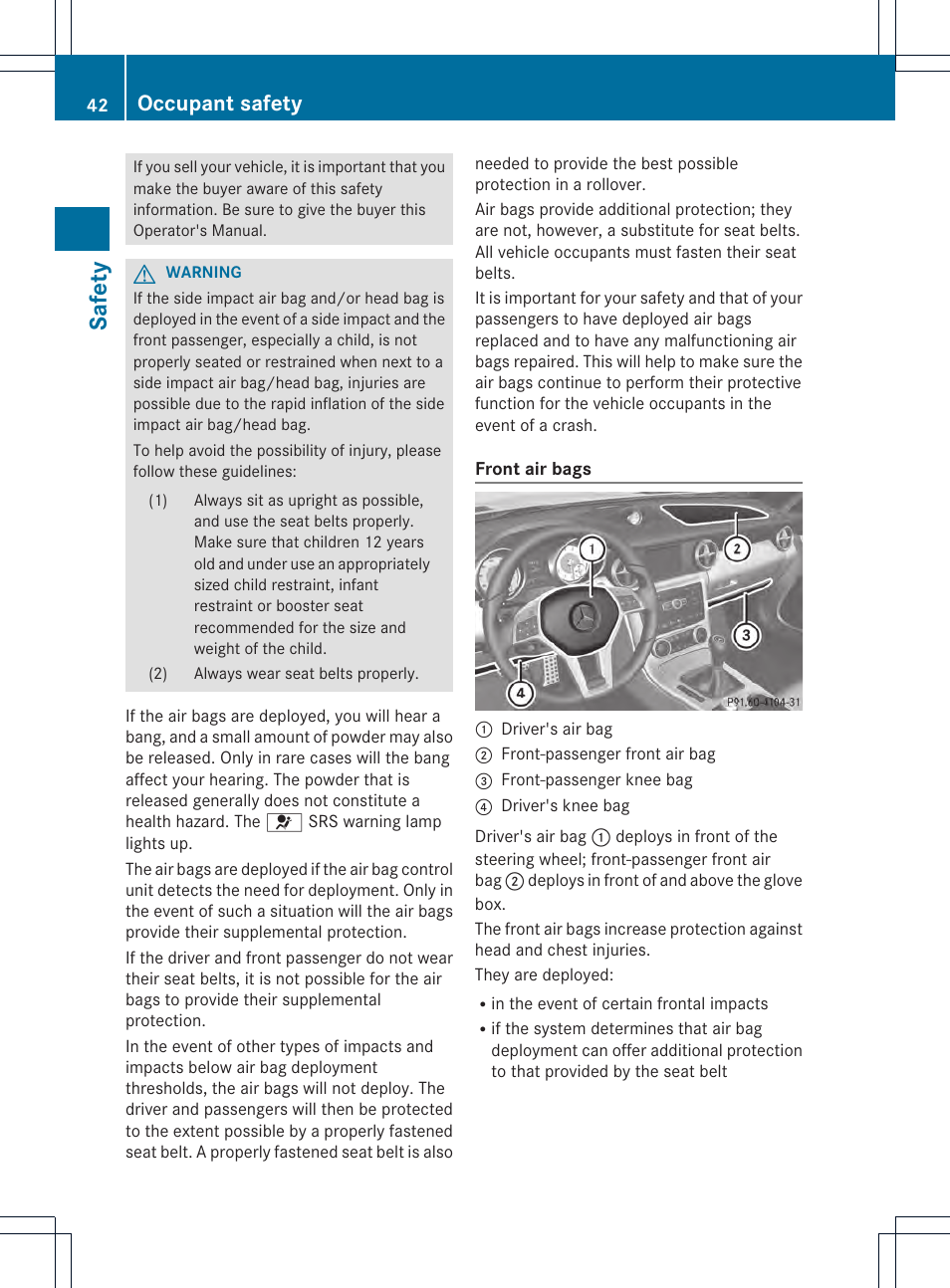 Safety, Occupant safety | Mercedes-Benz SLK-Class 2013 Owners Manual User Manual | Page 44 / 358