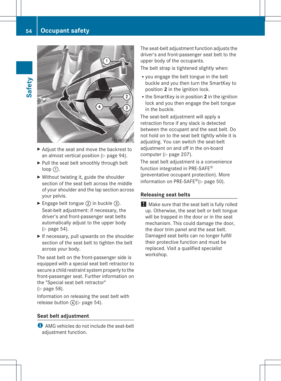 Safet y, Occupant safety | Mercedes-Benz SLK-Class 2013 Owners Manual User Manual | Page 56 / 358