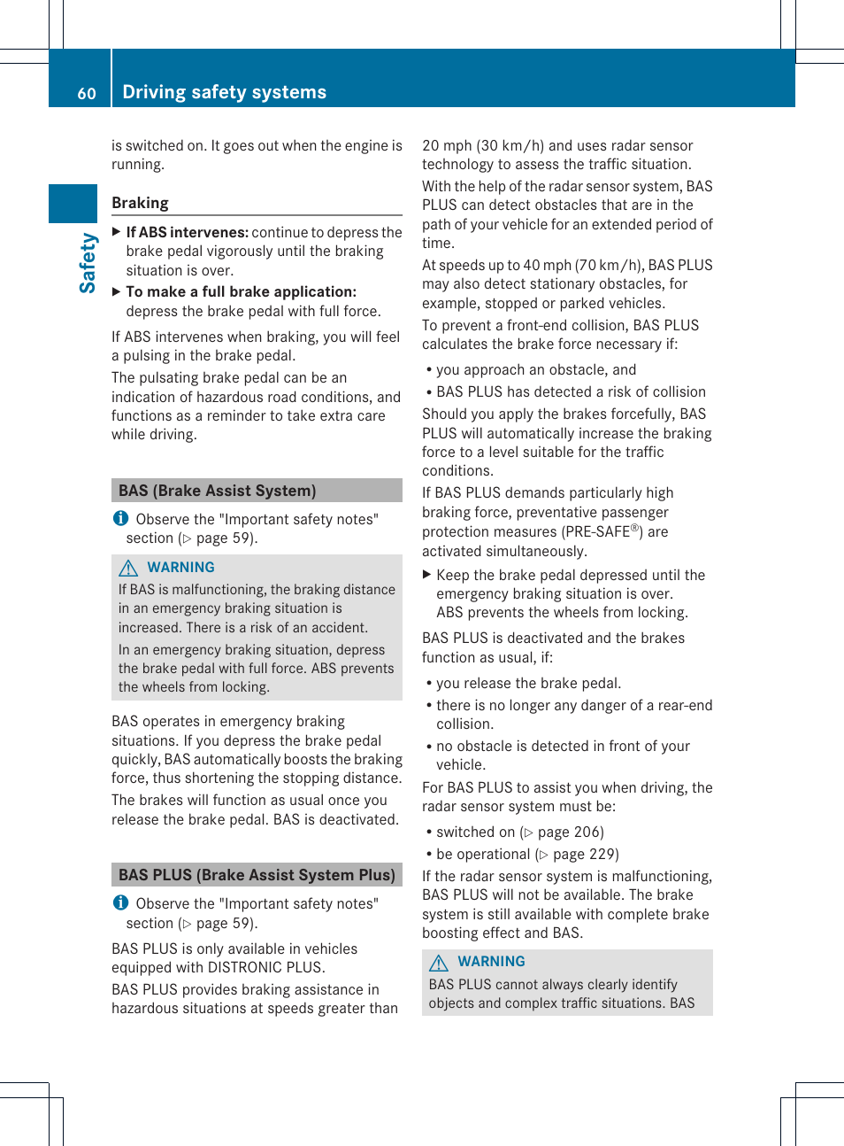 Safety, Driving safety systems | Mercedes-Benz SLK-Class 2013 Owners Manual User Manual | Page 62 / 358