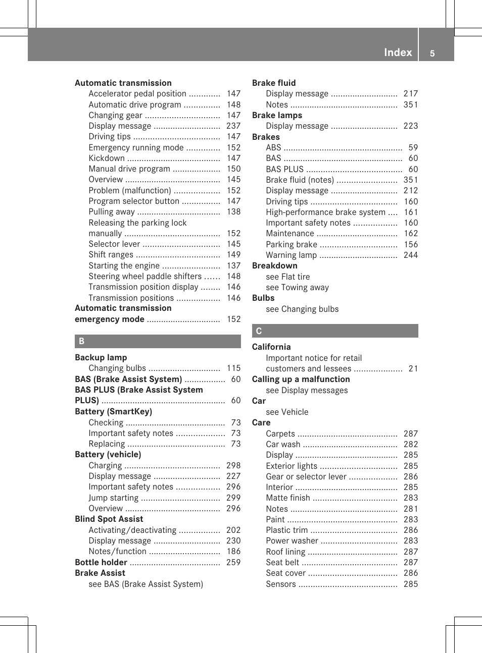 Index | Mercedes-Benz SLK-Class 2013 Owners Manual User Manual | Page 7 / 358