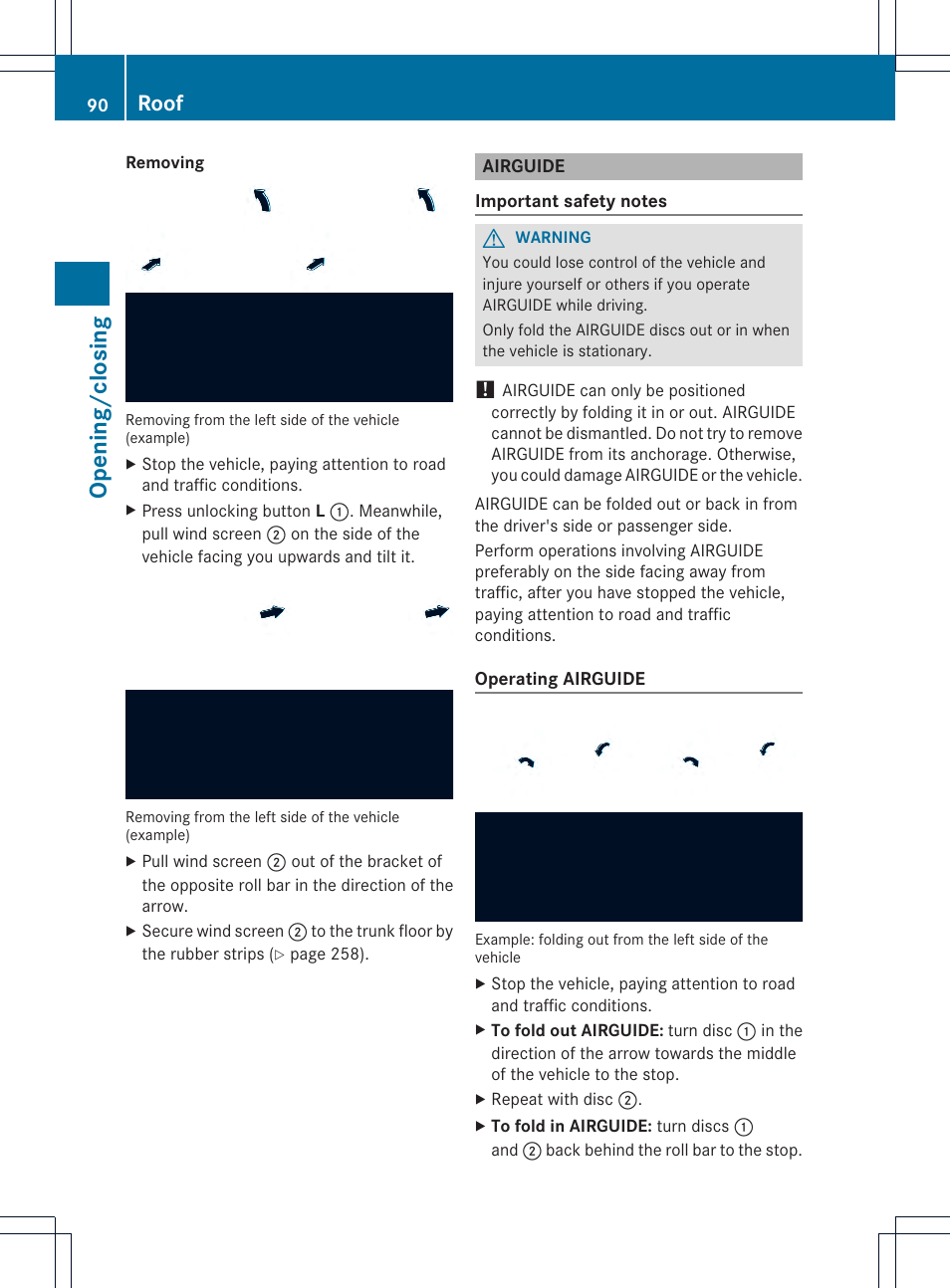 Opening/closing, Roof | Mercedes-Benz SLK-Class 2013 Owners Manual User Manual | Page 92 / 358