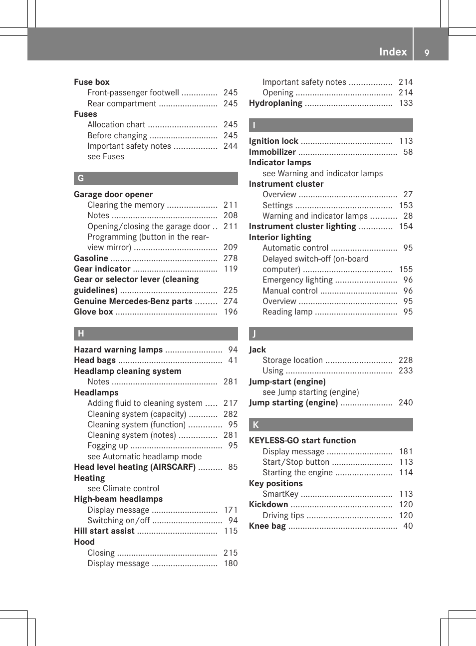 Index | Mercedes-Benz SLS-Class 2013 Owners Manual User Manual | Page 11 / 286