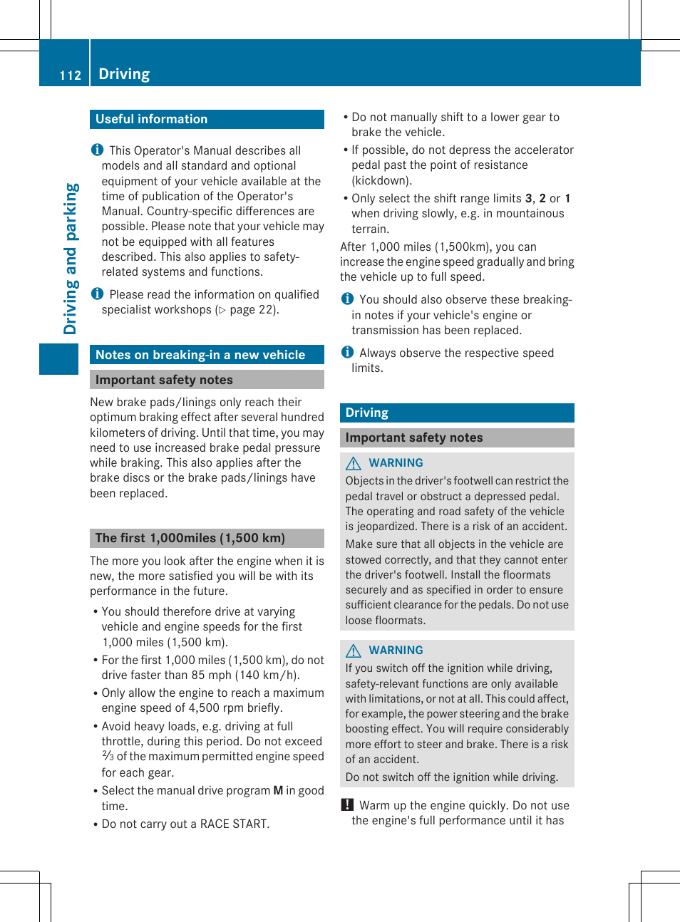 Driving and parking, Driving | Mercedes-Benz SLS-Class 2013 Owners Manual User Manual | Page 114 / 286