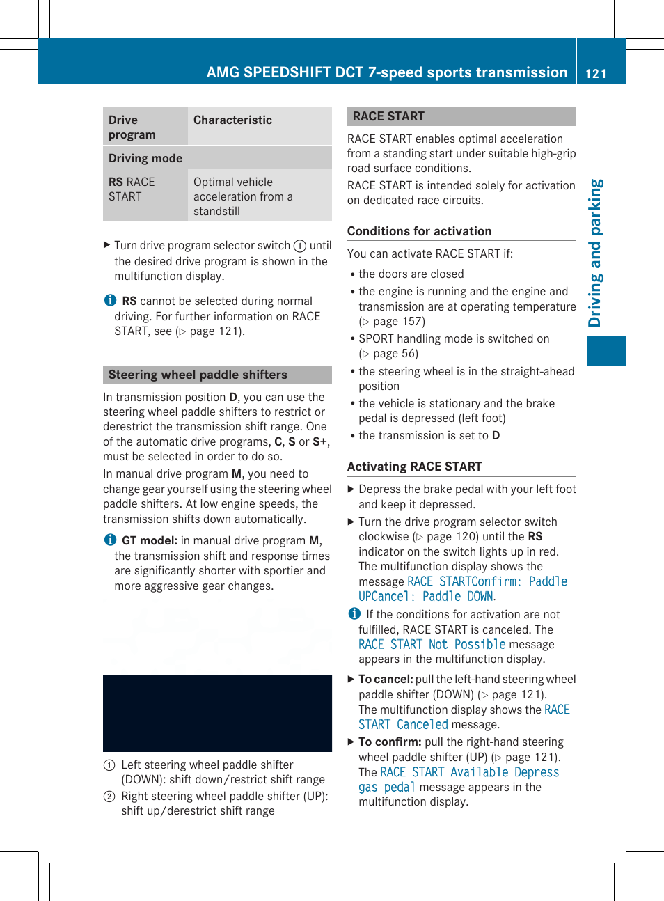 Dri ving an d pa rki ng, Amg speedshift dct 7-speed sports transmission | Mercedes-Benz SLS-Class 2013 Owners Manual User Manual | Page 123 / 286