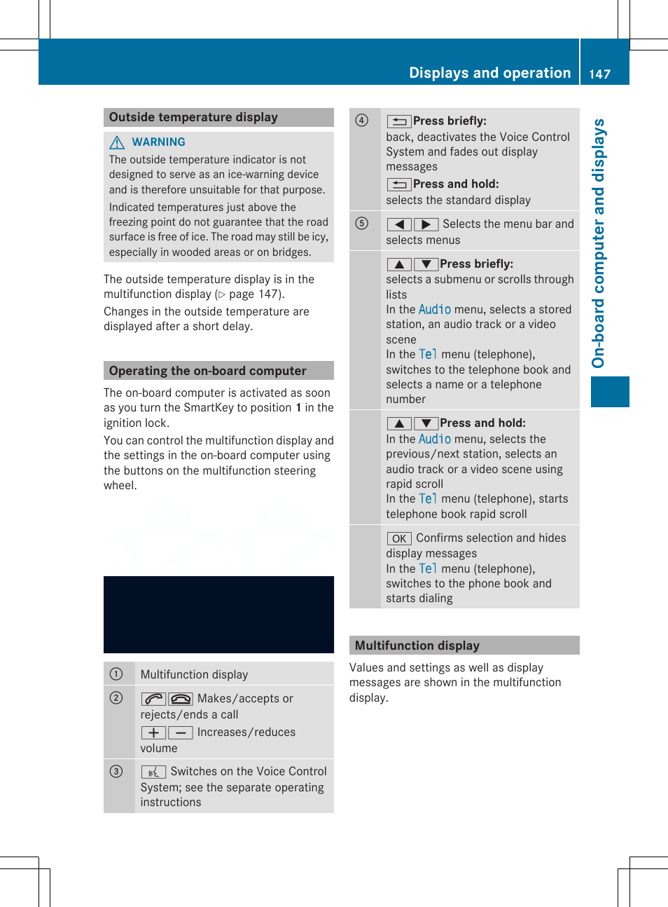 On-boar d compu ter and displa ys, Displays and operation | Mercedes-Benz SLS-Class 2013 Owners Manual User Manual | Page 149 / 286