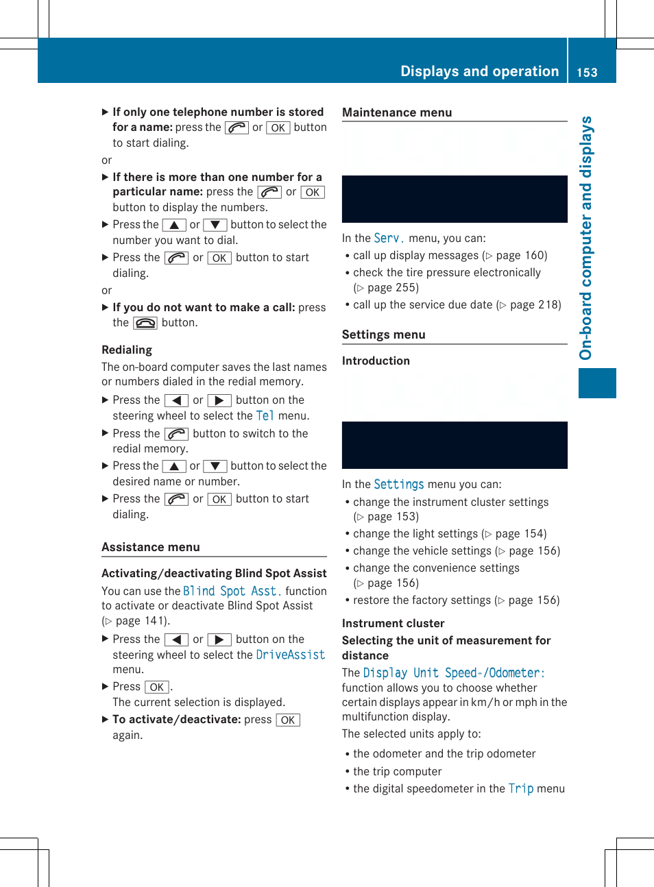 On- boar d comp ut er and dis pla ys, Displays and operation | Mercedes-Benz SLS-Class 2013 Owners Manual User Manual | Page 155 / 286