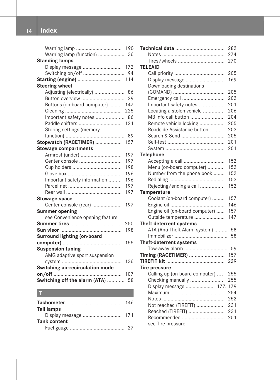 Index | Mercedes-Benz SLS-Class 2013 Owners Manual User Manual | Page 16 / 286