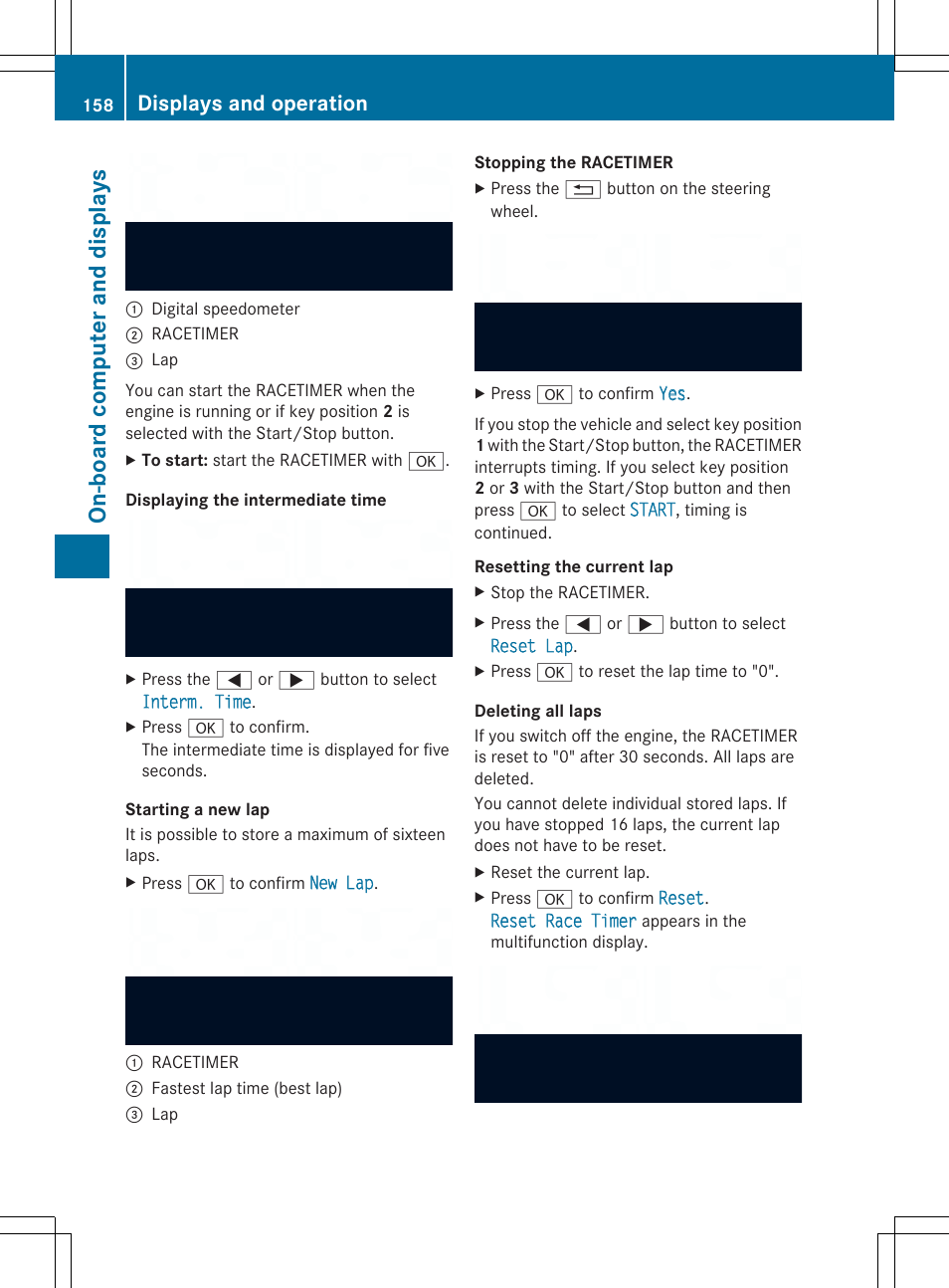 On- boa rd com pu te ran d dis pla ys, Displays and operation | Mercedes-Benz SLS-Class 2013 Owners Manual User Manual | Page 160 / 286