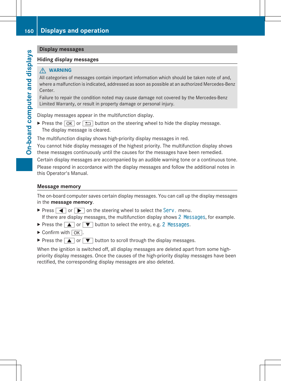 On -b oar d comp ut er an d di sp lay s, Displays and operation | Mercedes-Benz SLS-Class 2013 Owners Manual User Manual | Page 162 / 286