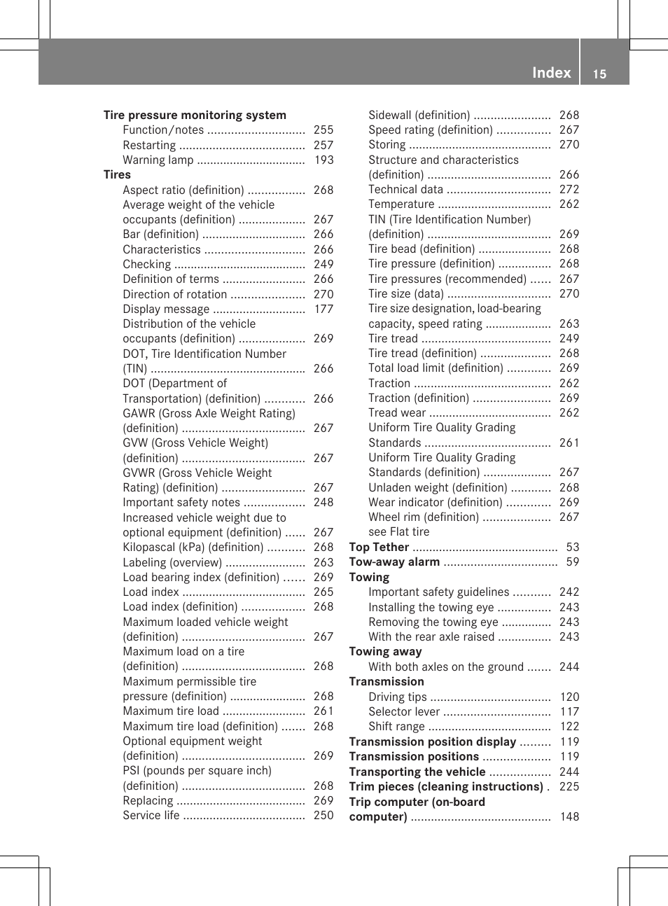 Index | Mercedes-Benz SLS-Class 2013 Owners Manual User Manual | Page 17 / 286