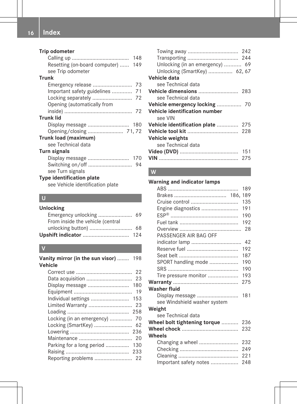 Index | Mercedes-Benz SLS-Class 2013 Owners Manual User Manual | Page 18 / 286