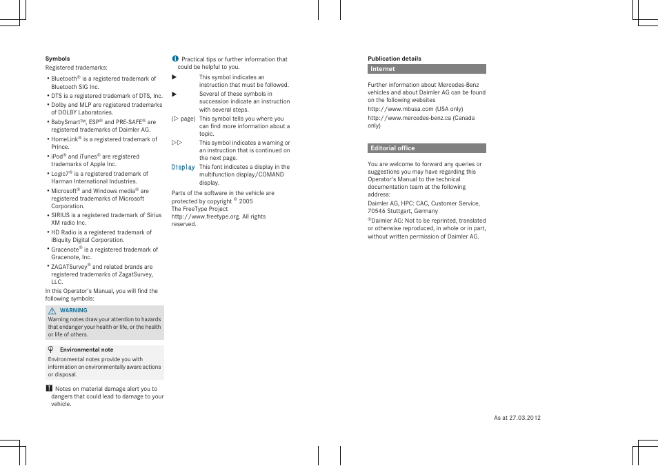 Mercedes-Benz SLS-Class 2013 Owners Manual User Manual | Page 2 / 286