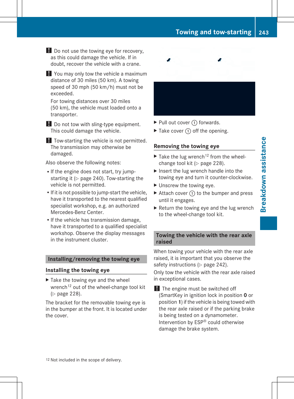 Breakdown assistance, Towing and tow-starting | Mercedes-Benz SLS-Class 2013 Owners Manual User Manual | Page 245 / 286