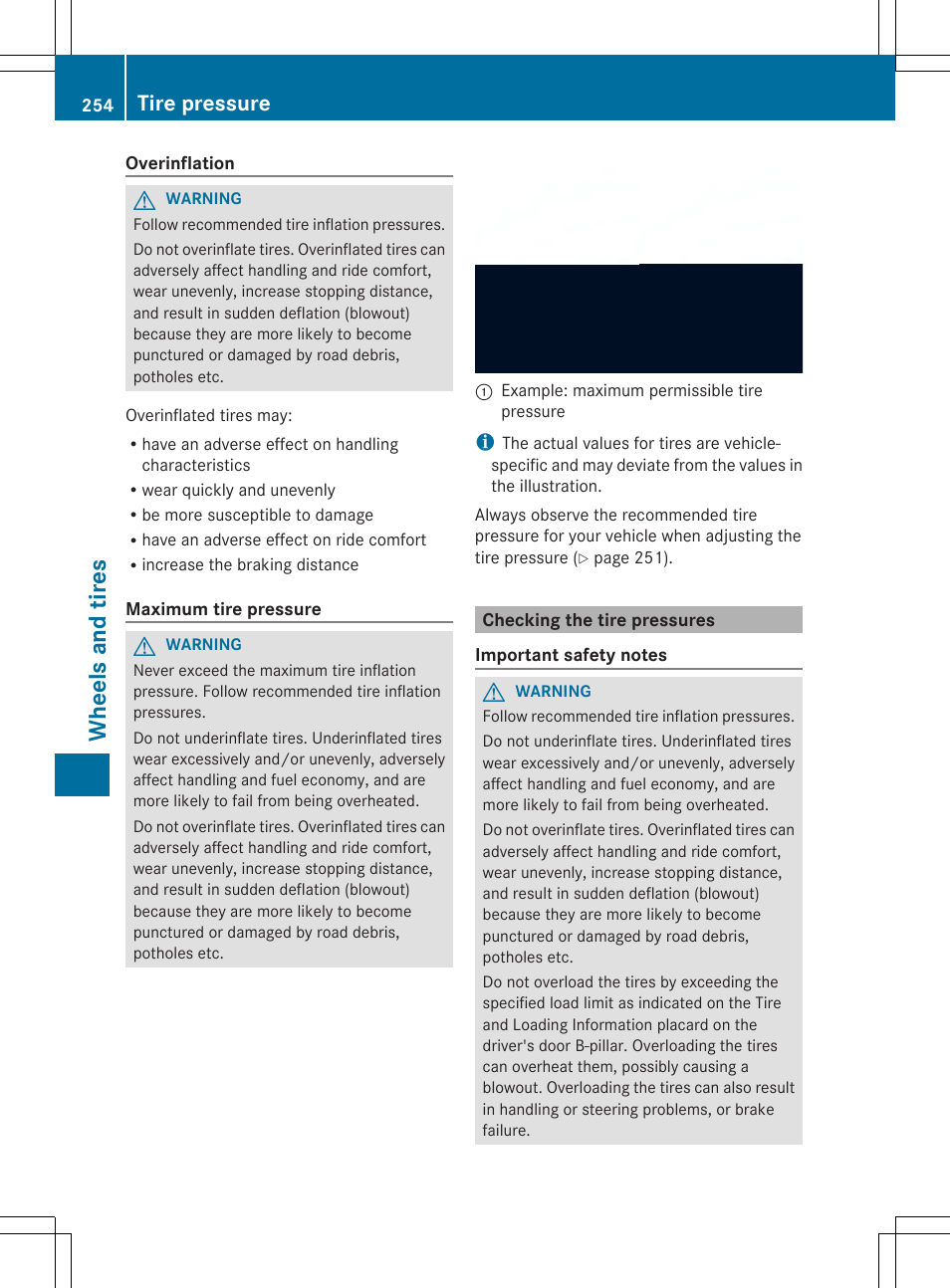 Wheels and tires, Tire pressure | Mercedes-Benz SLS-Class 2013 Owners Manual User Manual | Page 256 / 286