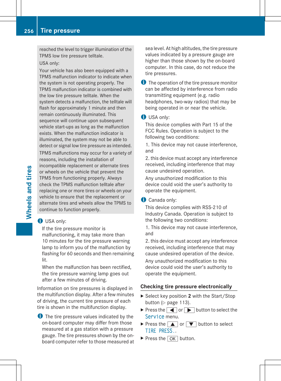 Wheels and tires, Tire pressure | Mercedes-Benz SLS-Class 2013 Owners Manual User Manual | Page 258 / 286