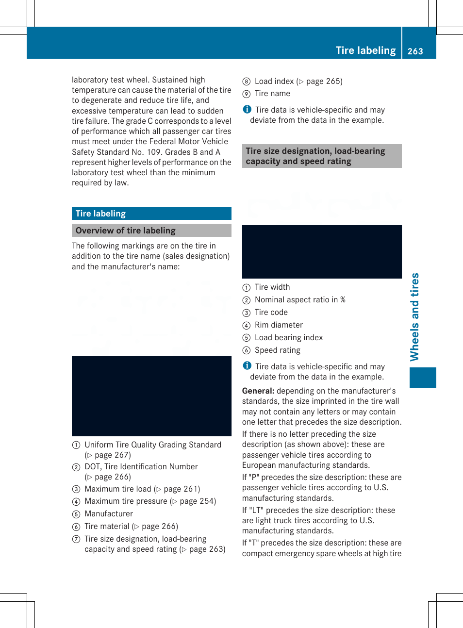 Wheels and tir es, Tire labeling | Mercedes-Benz SLS-Class 2013 Owners Manual User Manual | Page 265 / 286