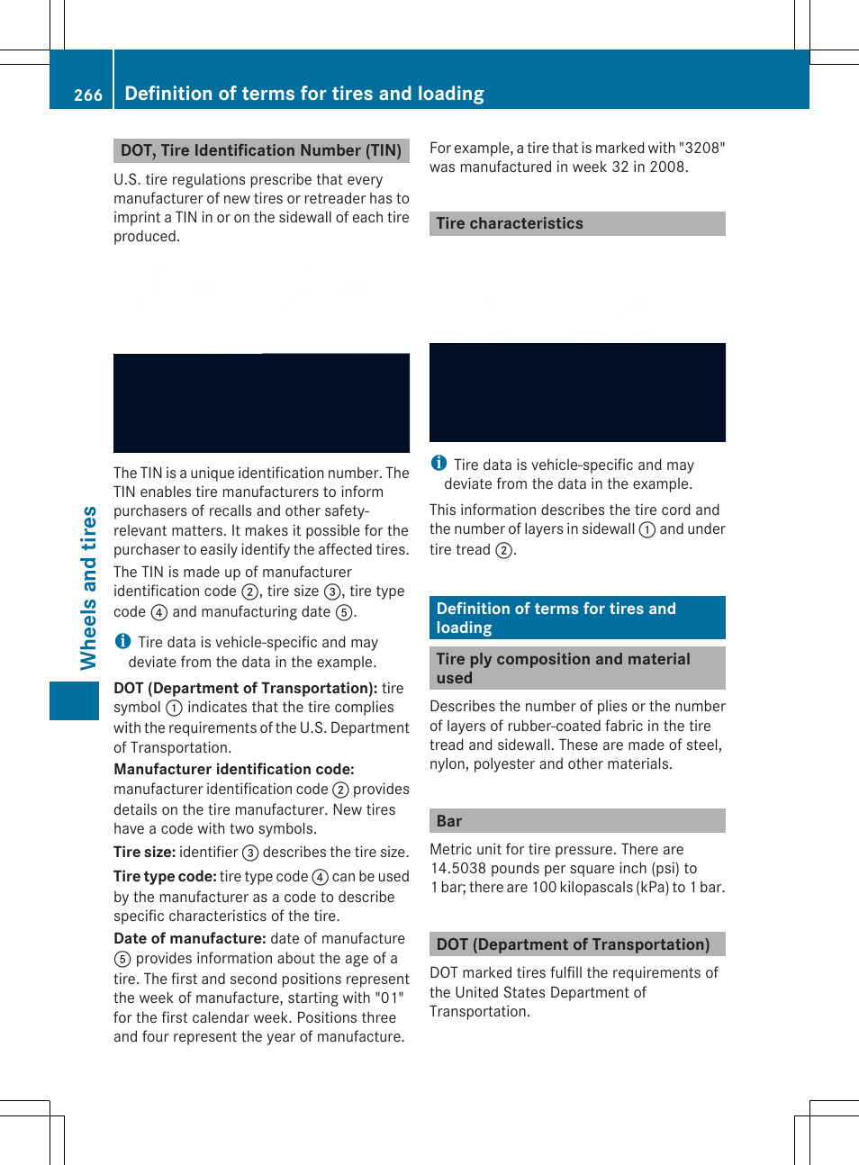 Whe els and tire s, Definition of terms for tires and loading | Mercedes-Benz SLS-Class 2013 Owners Manual User Manual | Page 268 / 286