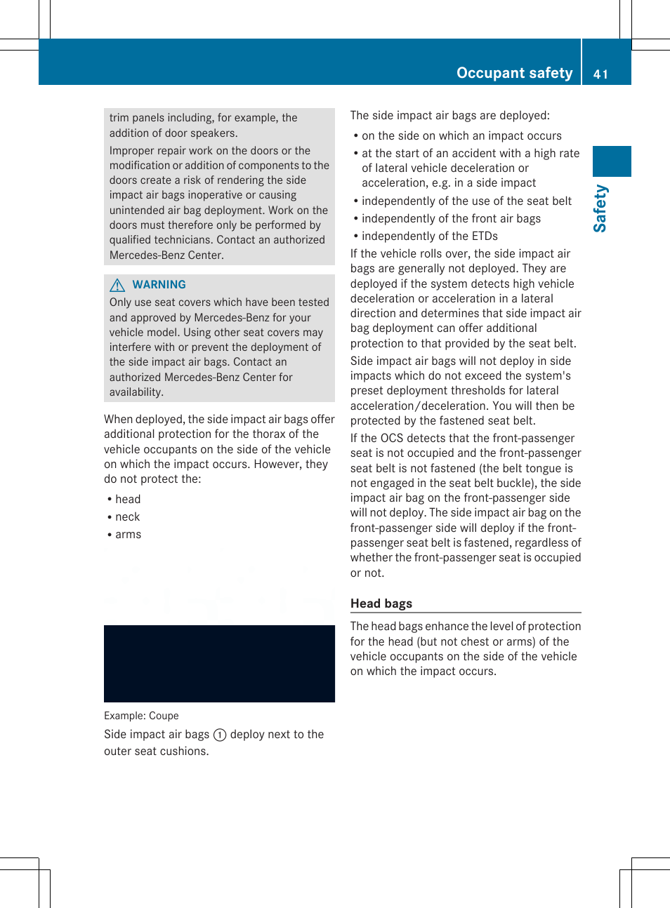 Safe ty, Occupant safety | Mercedes-Benz SLS-Class 2013 Owners Manual User Manual | Page 43 / 286