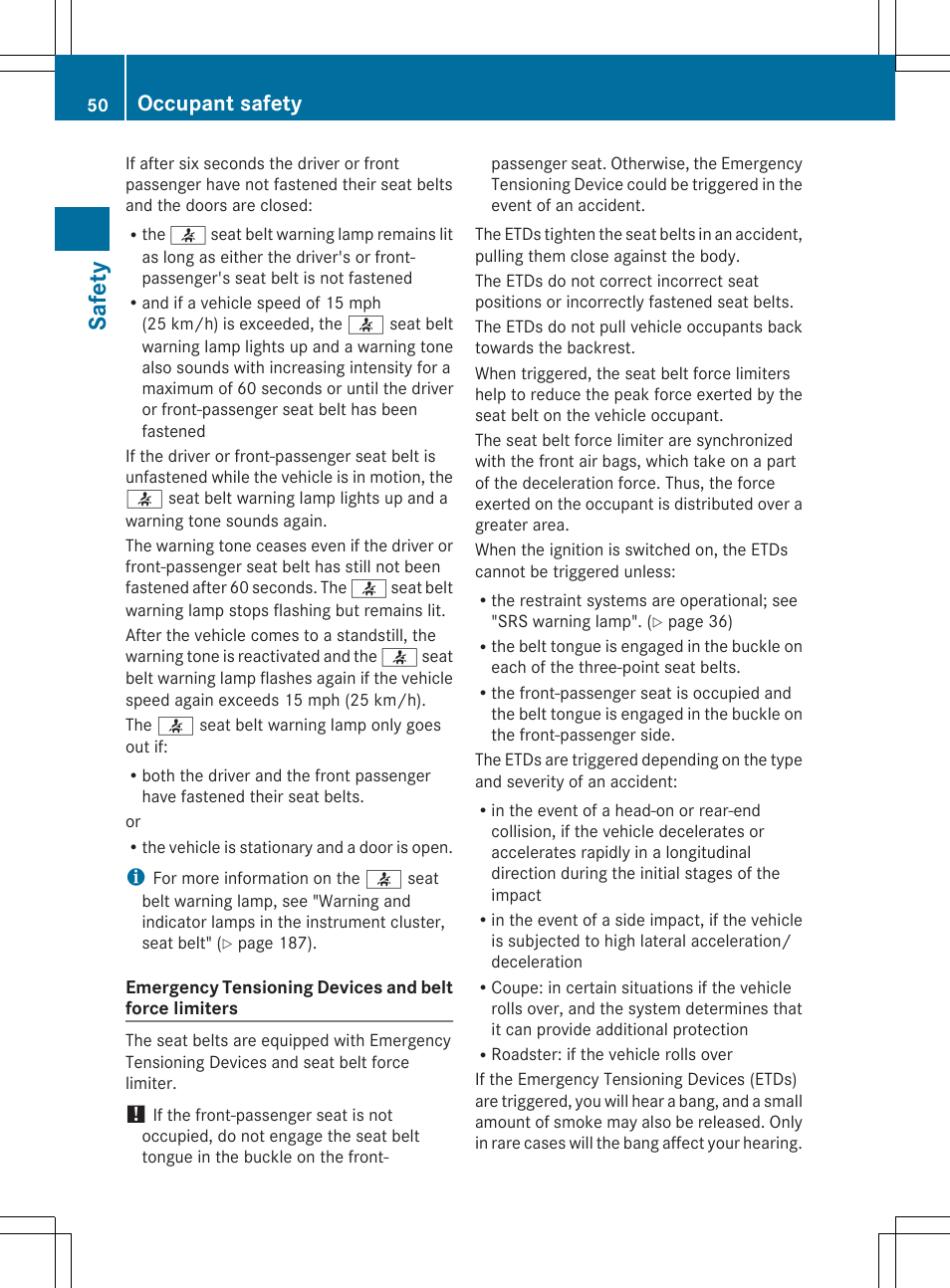 Safety, Occupant safety | Mercedes-Benz SLS-Class 2013 Owners Manual User Manual | Page 52 / 286