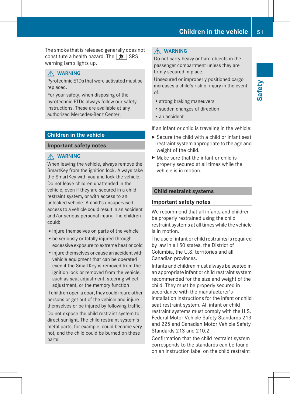 Safety, Children in the vehicle | Mercedes-Benz SLS-Class 2013 Owners Manual User Manual | Page 53 / 286