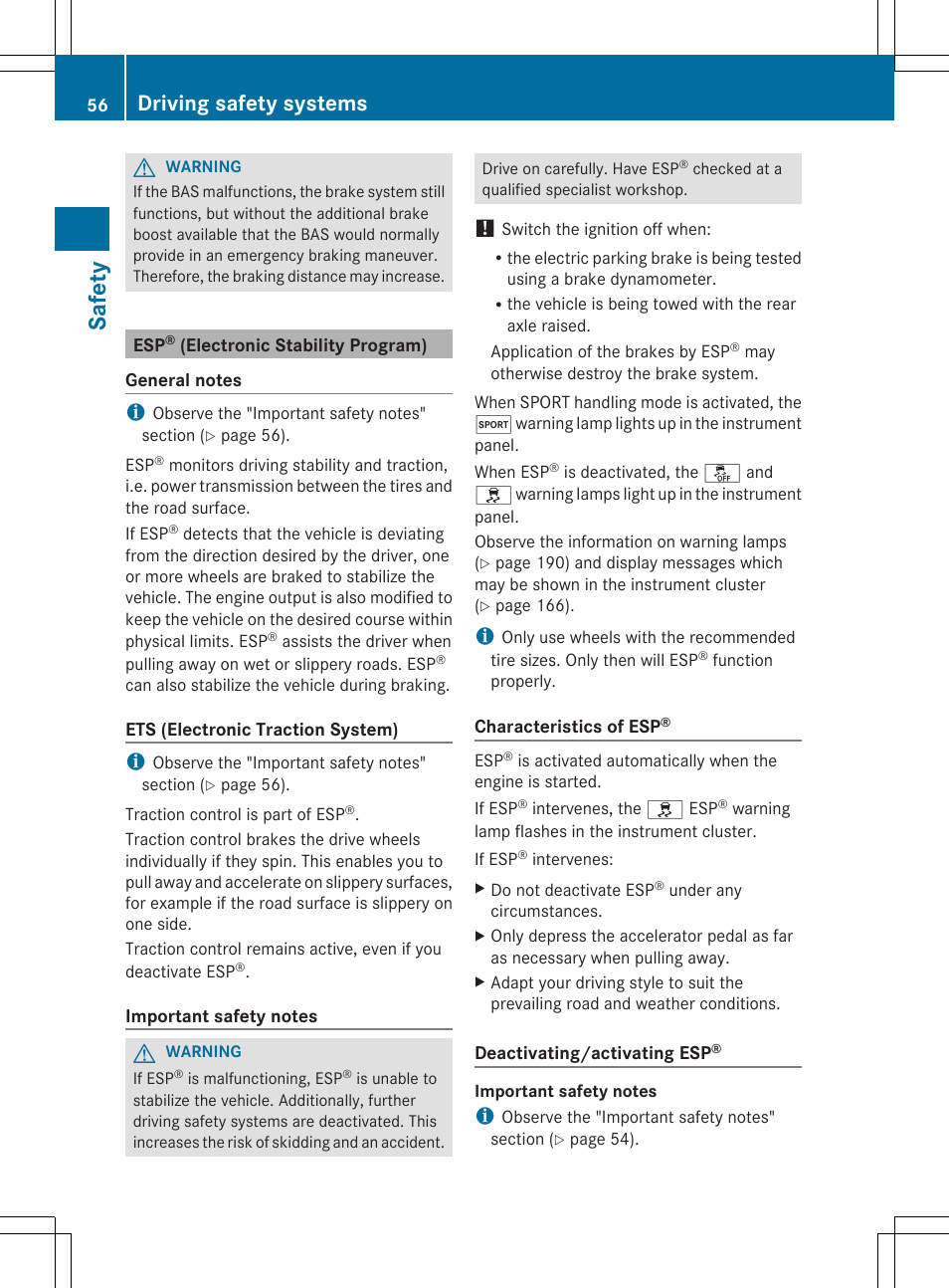 Safety, Driving safety systems | Mercedes-Benz SLS-Class 2013 Owners Manual User Manual | Page 58 / 286