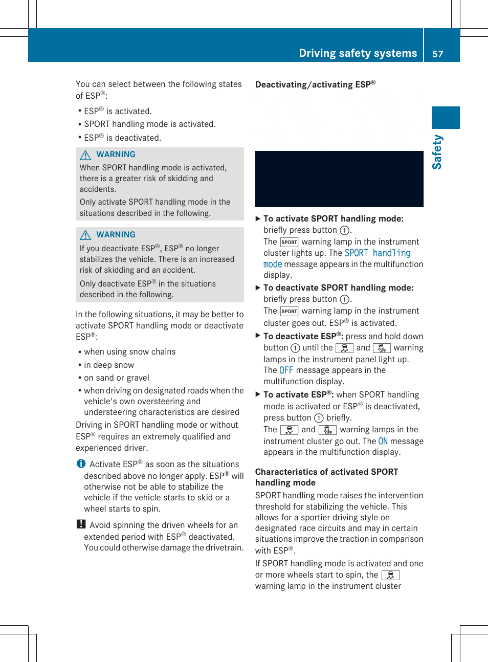 Saf ety, Driving safety systems | Mercedes-Benz SLS-Class 2013 Owners Manual User Manual | Page 59 / 286