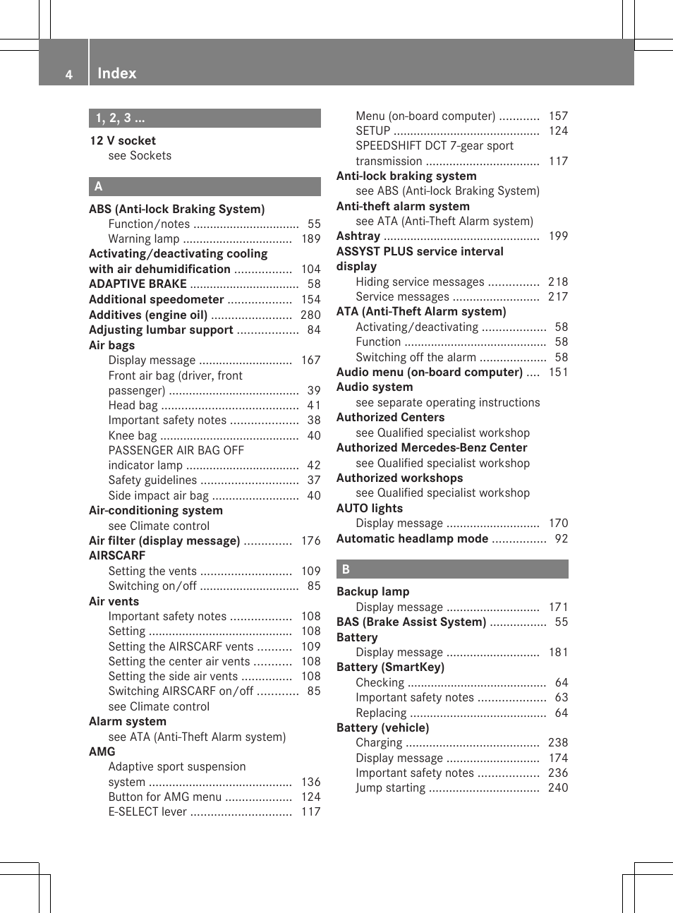 Index | Mercedes-Benz SLS-Class 2013 Owners Manual User Manual | Page 6 / 286