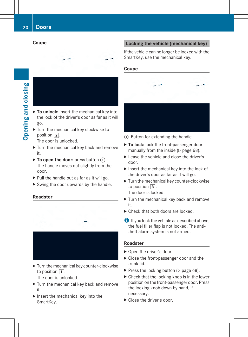 Op ening and closing, Doors | Mercedes-Benz SLS-Class 2013 Owners Manual User Manual | Page 72 / 286