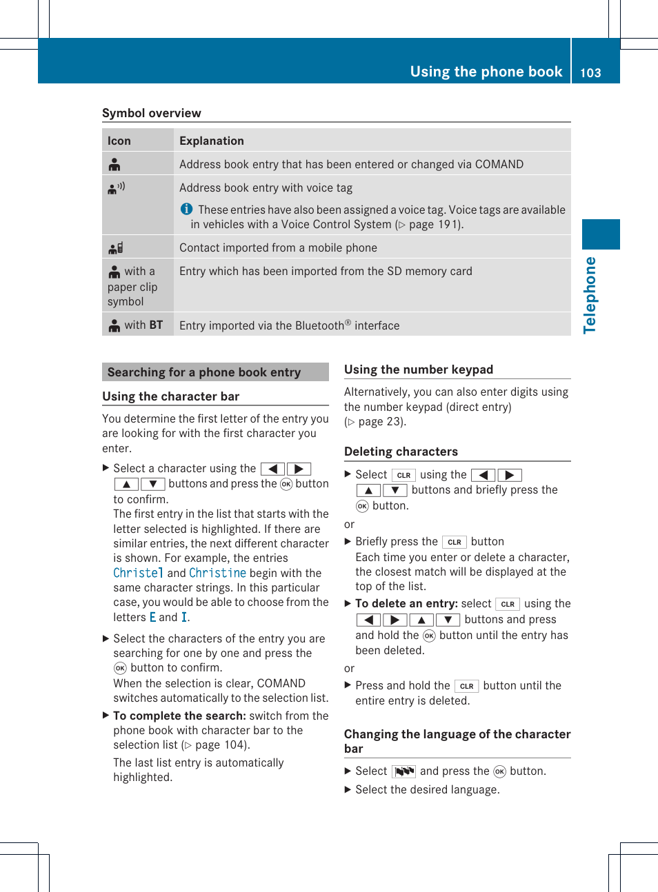 Telephone, Using the phone book | Mercedes-Benz GL-Class 2012 COMAND Manual User Manual | Page 105 / 210