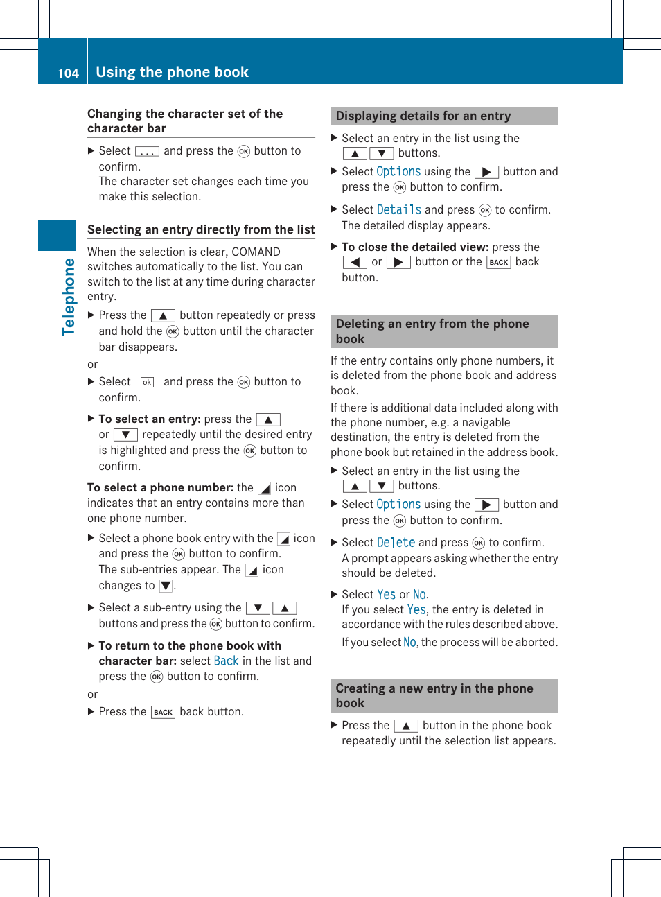 Telephone, Using the phone book | Mercedes-Benz GL-Class 2012 COMAND Manual User Manual | Page 106 / 210