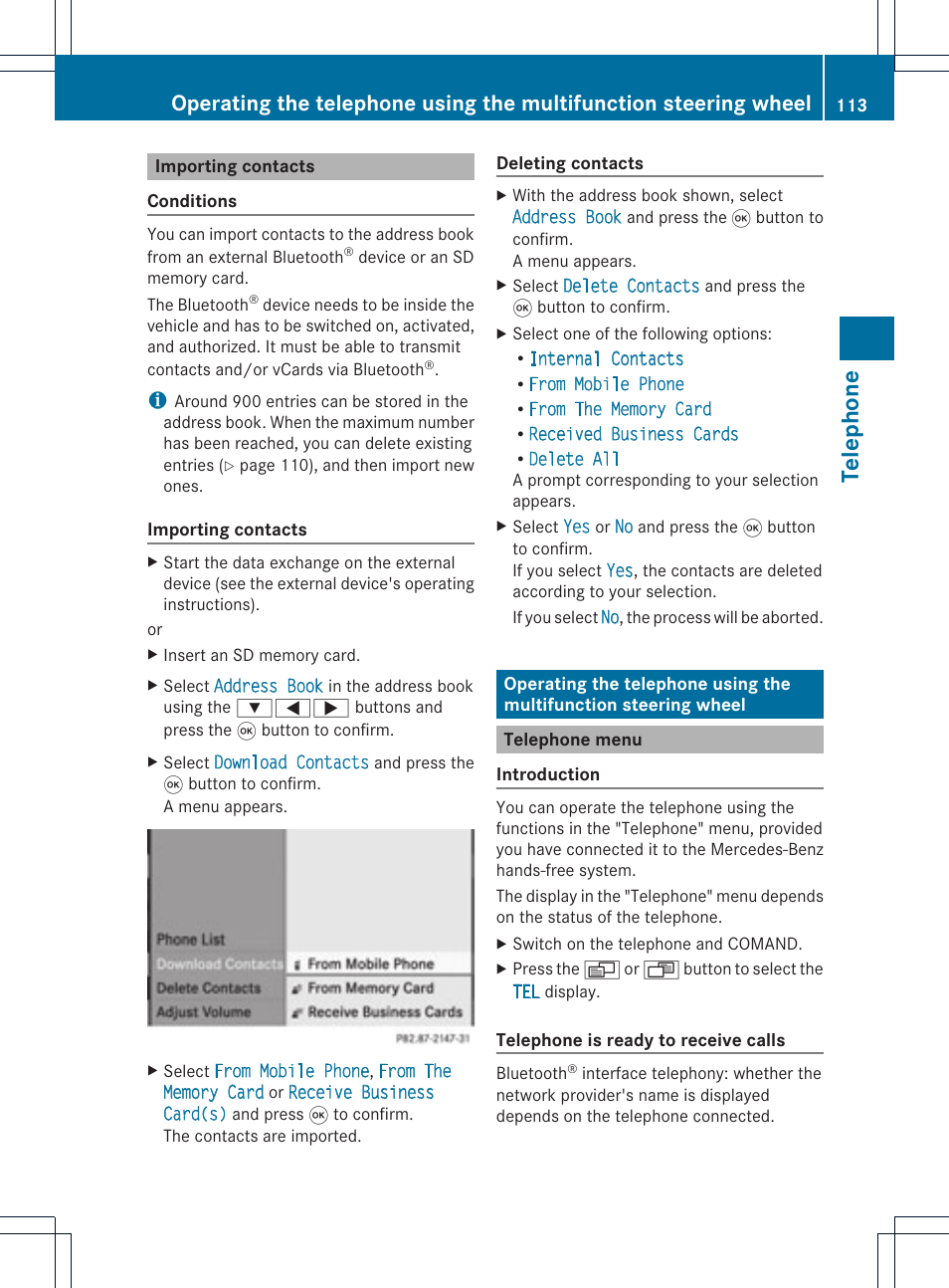 Telephone | Mercedes-Benz GL-Class 2012 COMAND Manual User Manual | Page 115 / 210