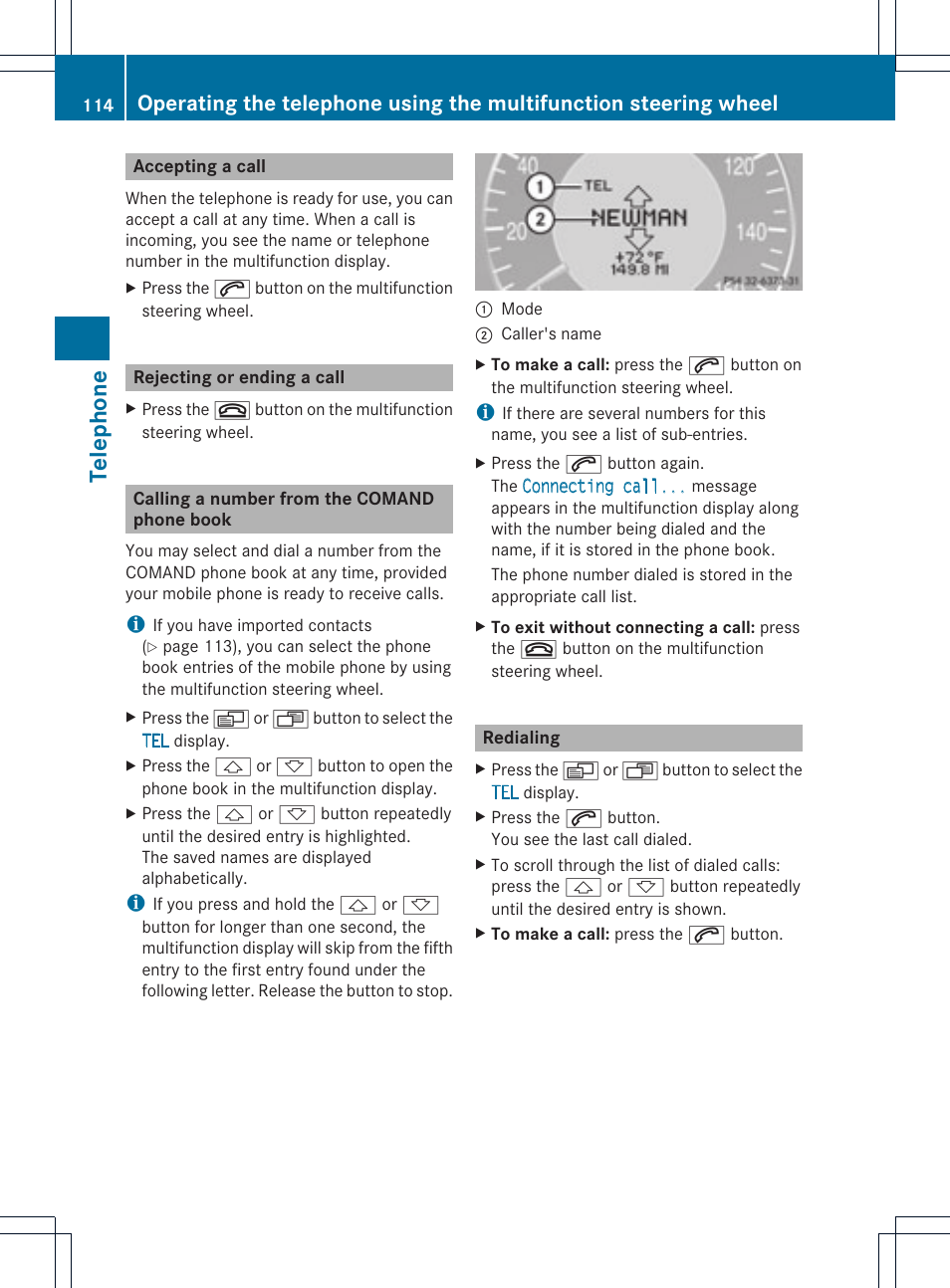 Telep hone | Mercedes-Benz GL-Class 2012 COMAND Manual User Manual | Page 116 / 210
