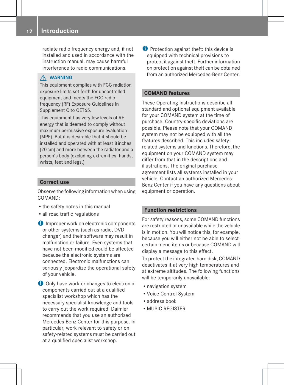 Introduction | Mercedes-Benz GL-Class 2012 COMAND Manual User Manual | Page 14 / 210