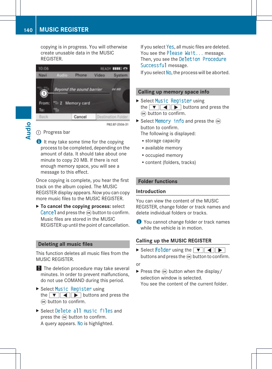 Audio, Music register | Mercedes-Benz GL-Class 2012 COMAND Manual User Manual | Page 142 / 210
