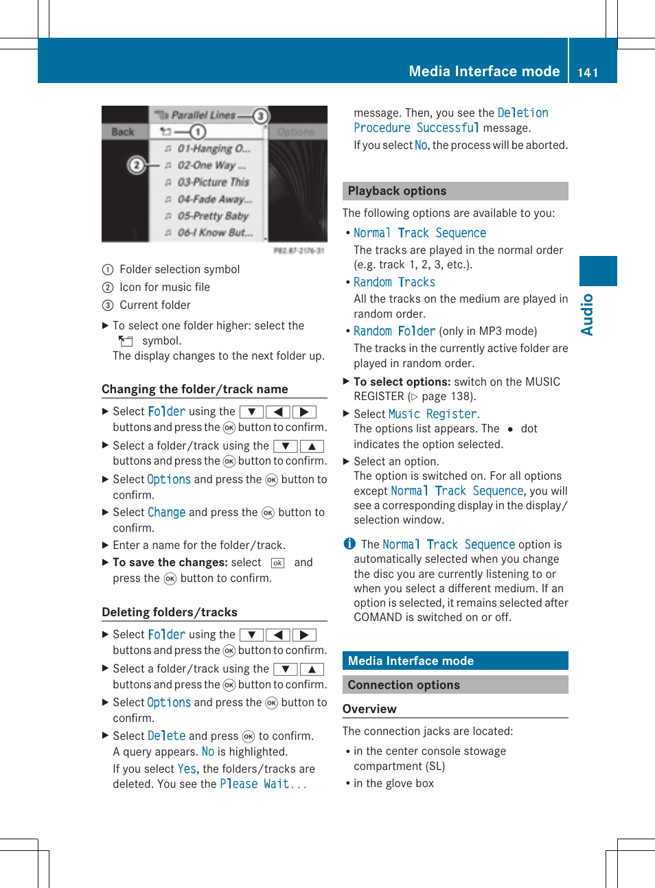 Audio, Media interface mode | Mercedes-Benz GL-Class 2012 COMAND Manual User Manual | Page 143 / 210