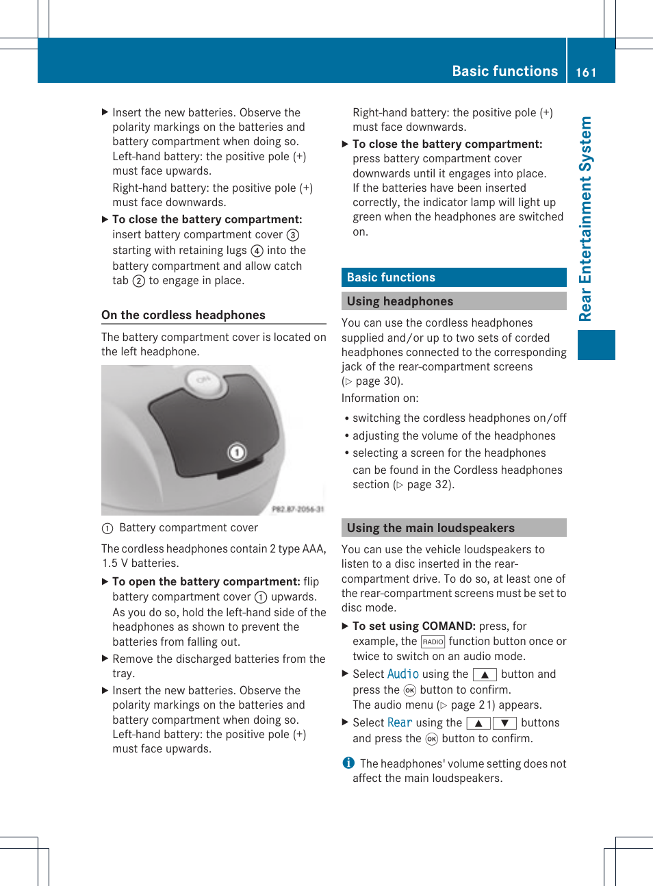 Rear ente rta inmen tsystem, Basic functions | Mercedes-Benz GL-Class 2012 COMAND Manual User Manual | Page 163 / 210