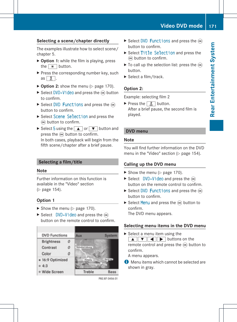 Rear entert ainment system, Video dvd mode | Mercedes-Benz GL-Class 2012 COMAND Manual User Manual | Page 173 / 210