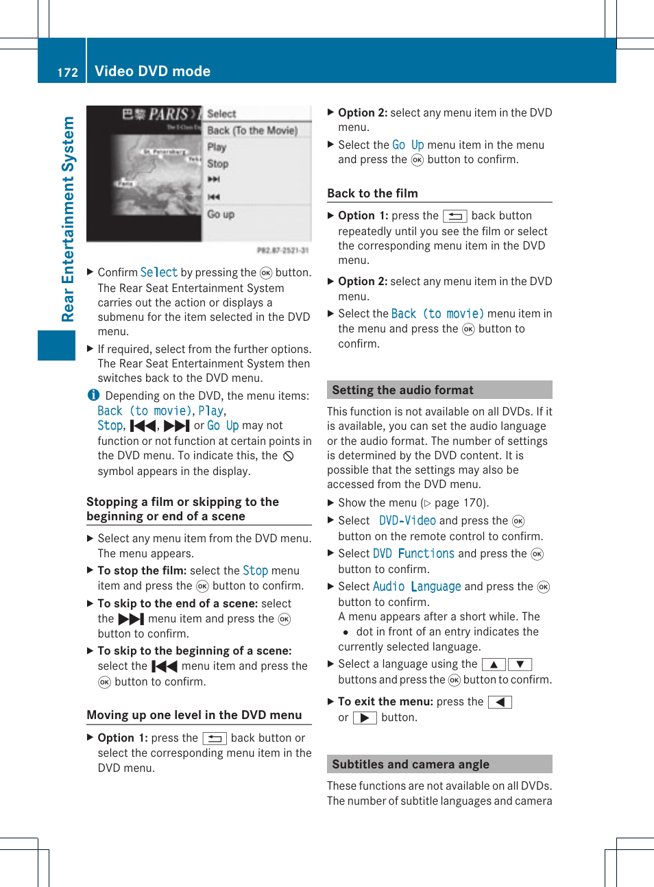 Rear entert ainment system, Video dvd mode | Mercedes-Benz GL-Class 2012 COMAND Manual User Manual | Page 174 / 210