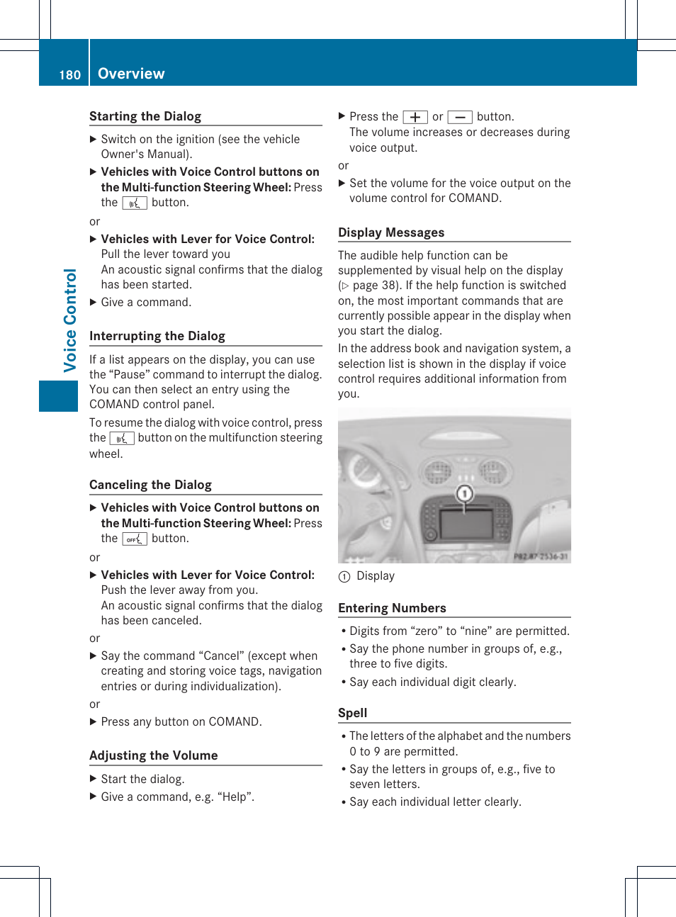 Voice con tr ol, Overview | Mercedes-Benz GL-Class 2012 COMAND Manual User Manual | Page 182 / 210