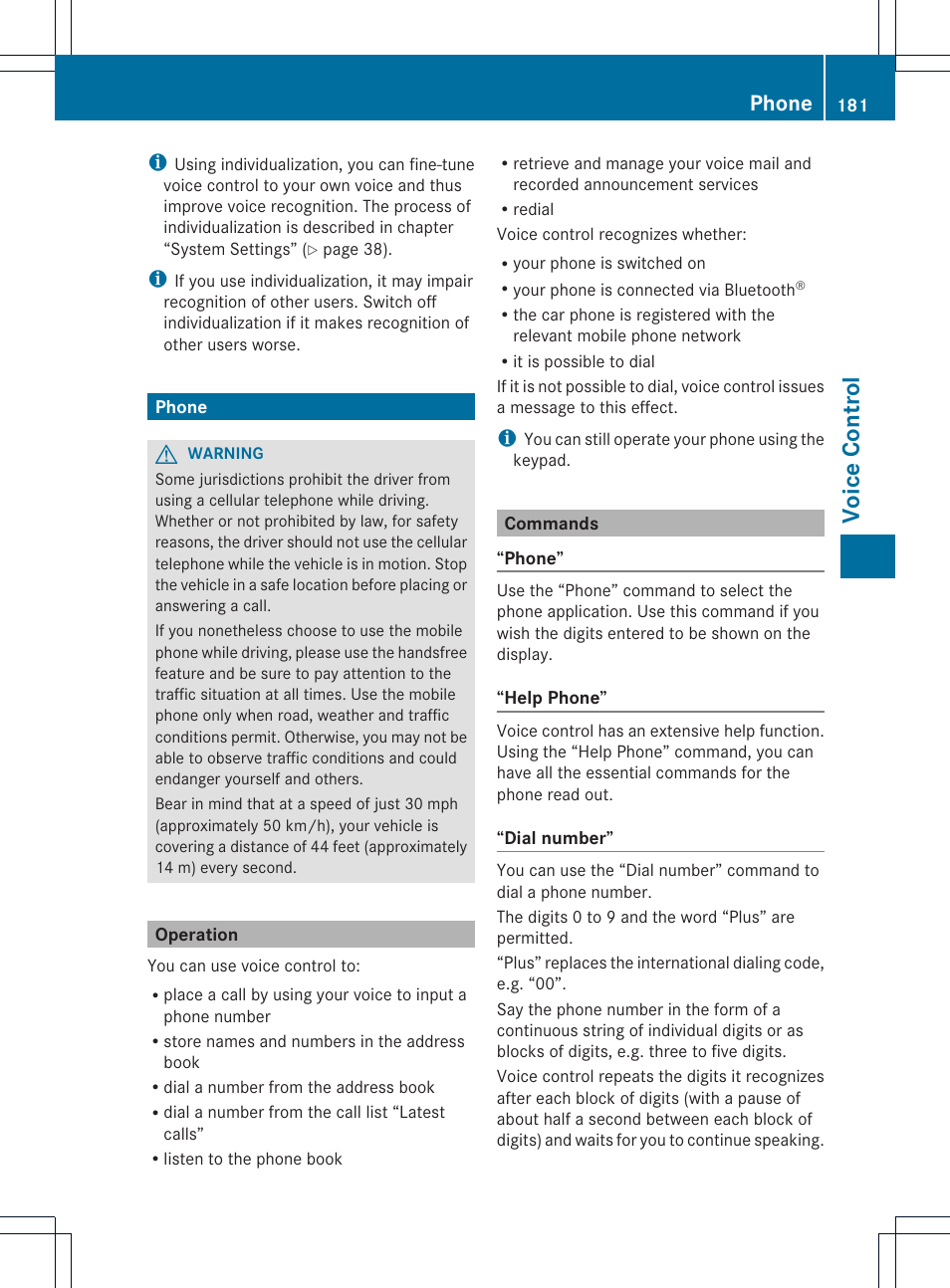 Voice con tr ol, Phone | Mercedes-Benz GL-Class 2012 COMAND Manual User Manual | Page 183 / 210